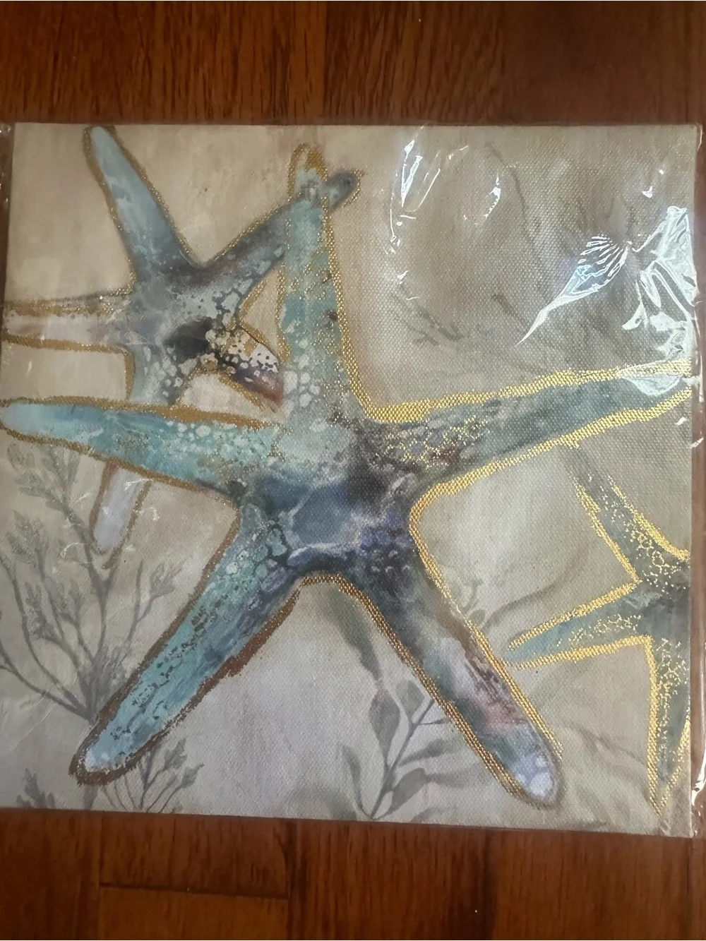 Coastal Turtle and Starfish Wall Art Set - Blue and Gold